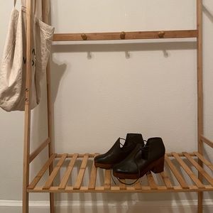 Anthropologie Dark Leather Clogs with Wooden Sole